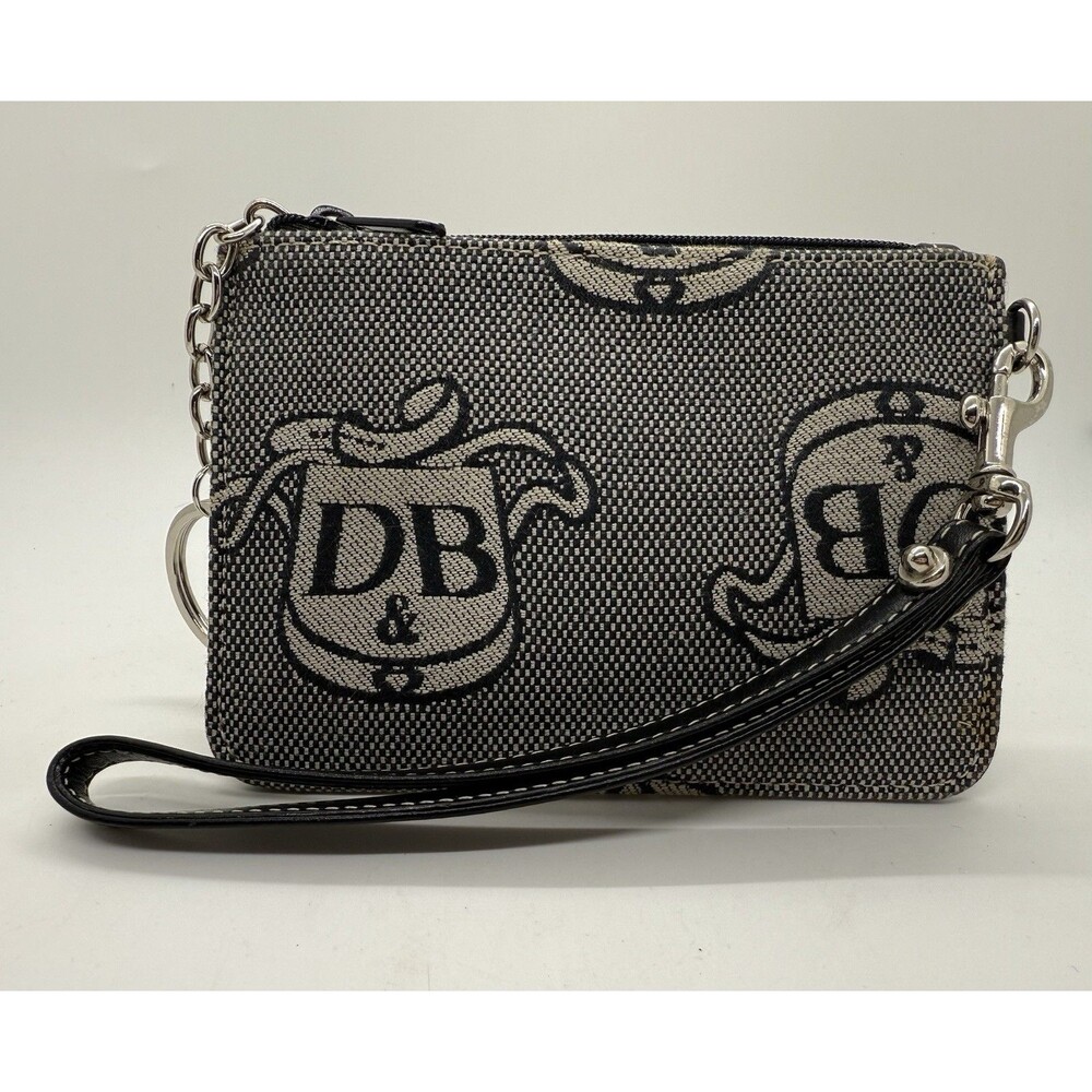 Dooney & Bourke Canvas DB Donegal Crest Wristlet Grey Black W/ Handstrap zip